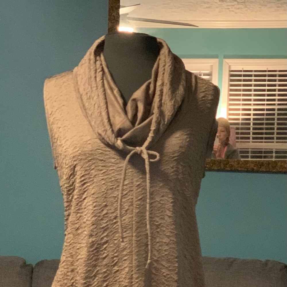 Karen Klein sz L drk/brn sheath dress, cowl neck